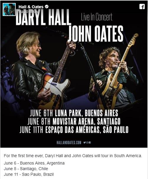 Daryl Hall & John Oates confirmam primeiro show no Brasil