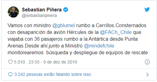 Avião militar chileno desaparece com 38 pessoas a bordo