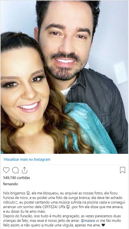 Fernando Zor descreve término de namoro com Maiara