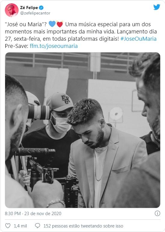 Zé Felipe faz música para bebê que espera com Virgínia Fonseca