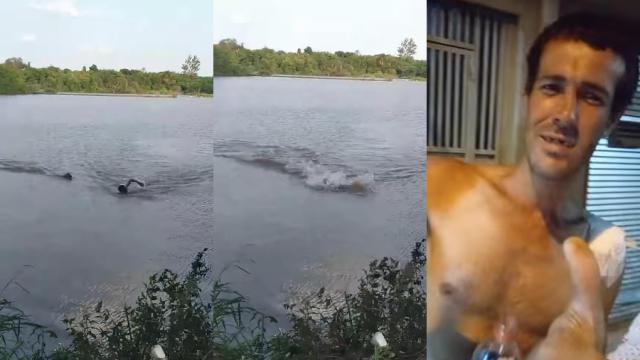 Homem é atacado por jacaré ao nadar em lago proibido para banho