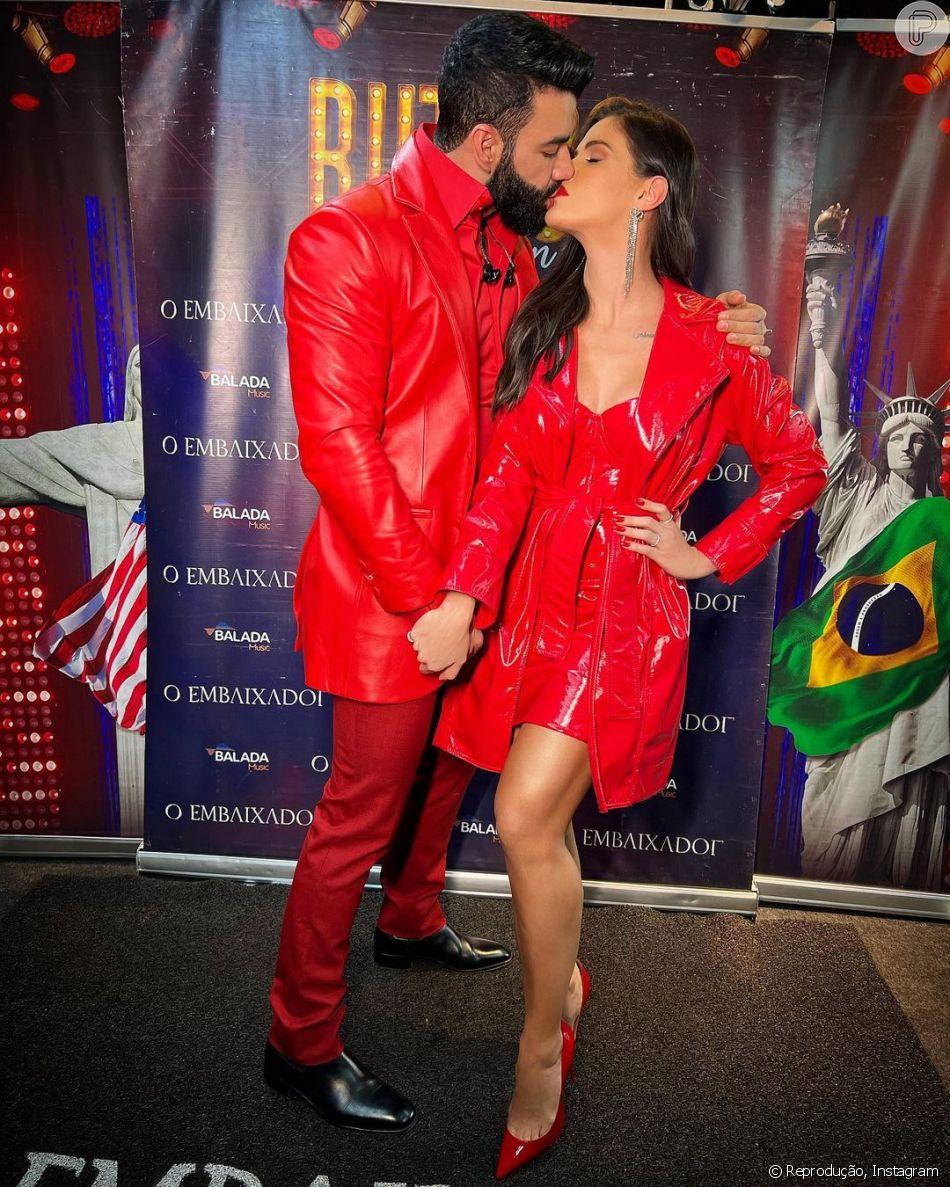 Após reatarem, Gusttavo Lima e Andressa Suita postam foto do primeiro beijo