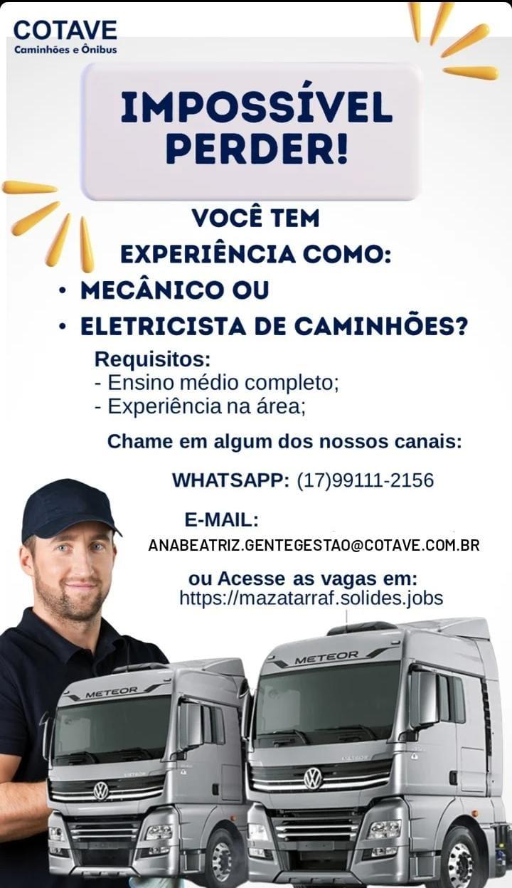 Oportunidade de Emprego na Cotave Caminhões e Ônibus